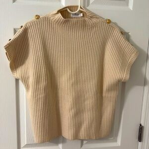 Short Sleeve Sweater with Gold Button Accents